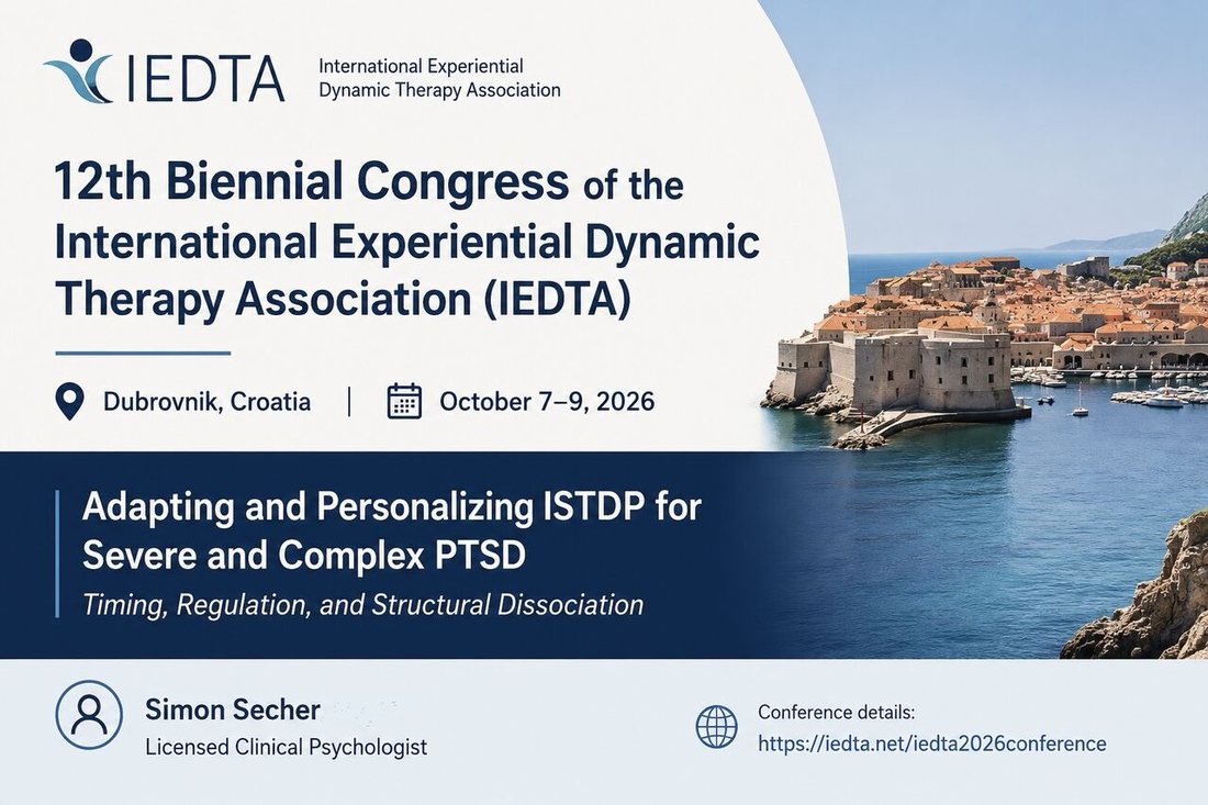 IEDTA's 12. biennale kongres, Dubrovnik, oktober 2026 — Simon Secher taler om ISTDP ved svær og kompleks PTSD